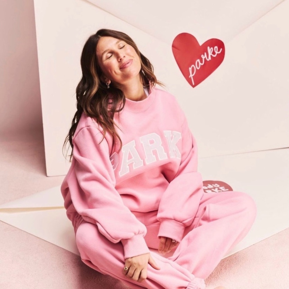 Parke SET Valentine's Varsity Mock neck in Blush + Lavender